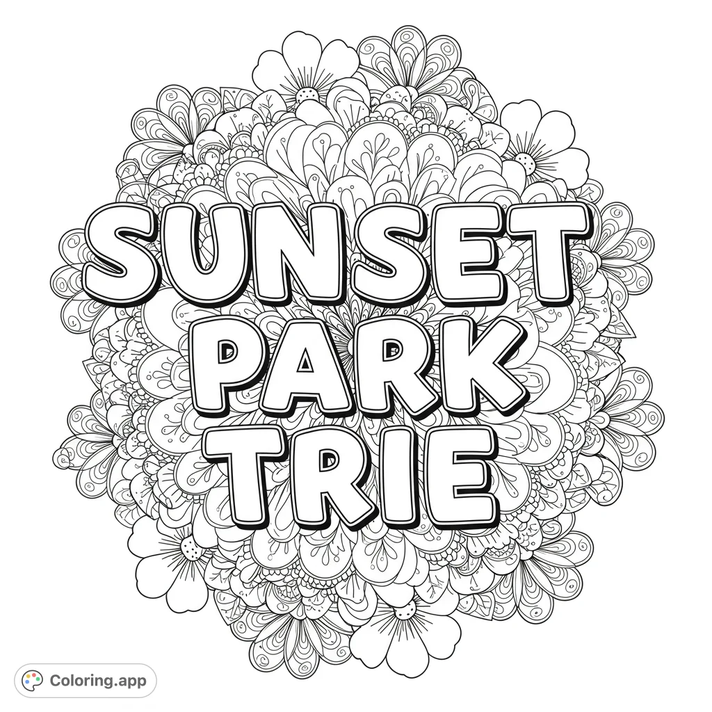 Intricate floral mandala with bold, central shapes for a unique coloring experience. A free printable floral coloring page for all ages.