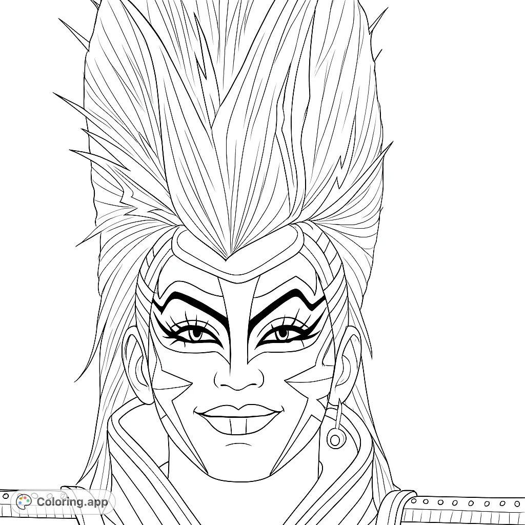Unleash your creativity with this dynamic rock star coloring page featuring a performer with spiky hair and bold face paint. Free printable for all ages!