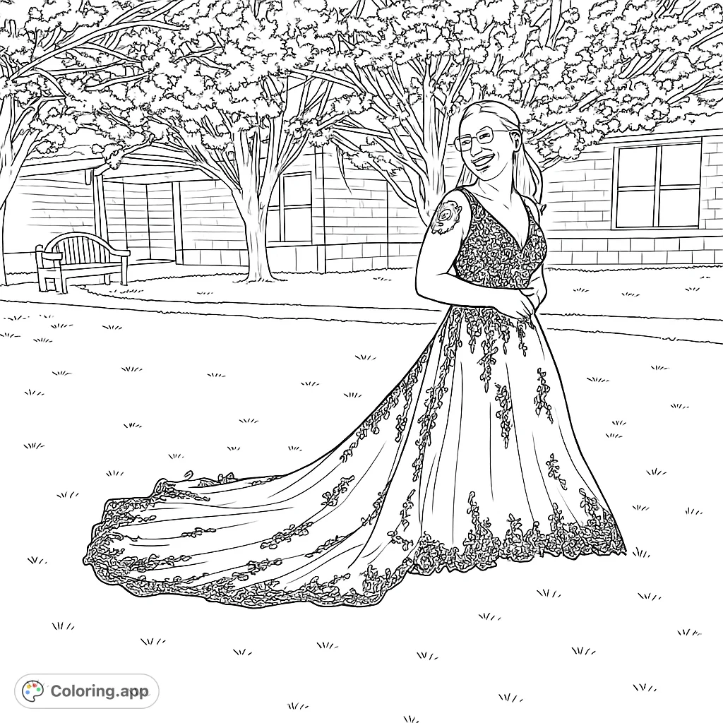 An elegant woman in a beautiful formal gown with intricate lace details, standing in a serene garden. Perfect for fashion enthusiasts and those who love detailed designs.