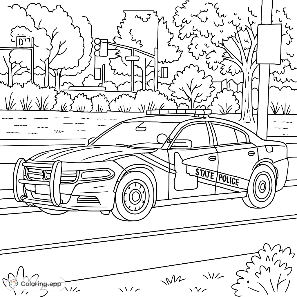 Detailed line art of an Idaho State Police car. A great coloring activity for kids who love vehicles and law enforcement.