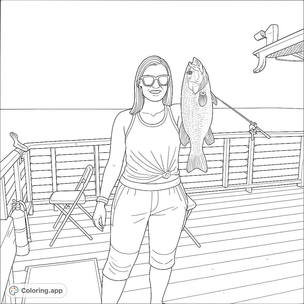 Catch Coloring Woman's Big Fishing Catch - Coloring.app