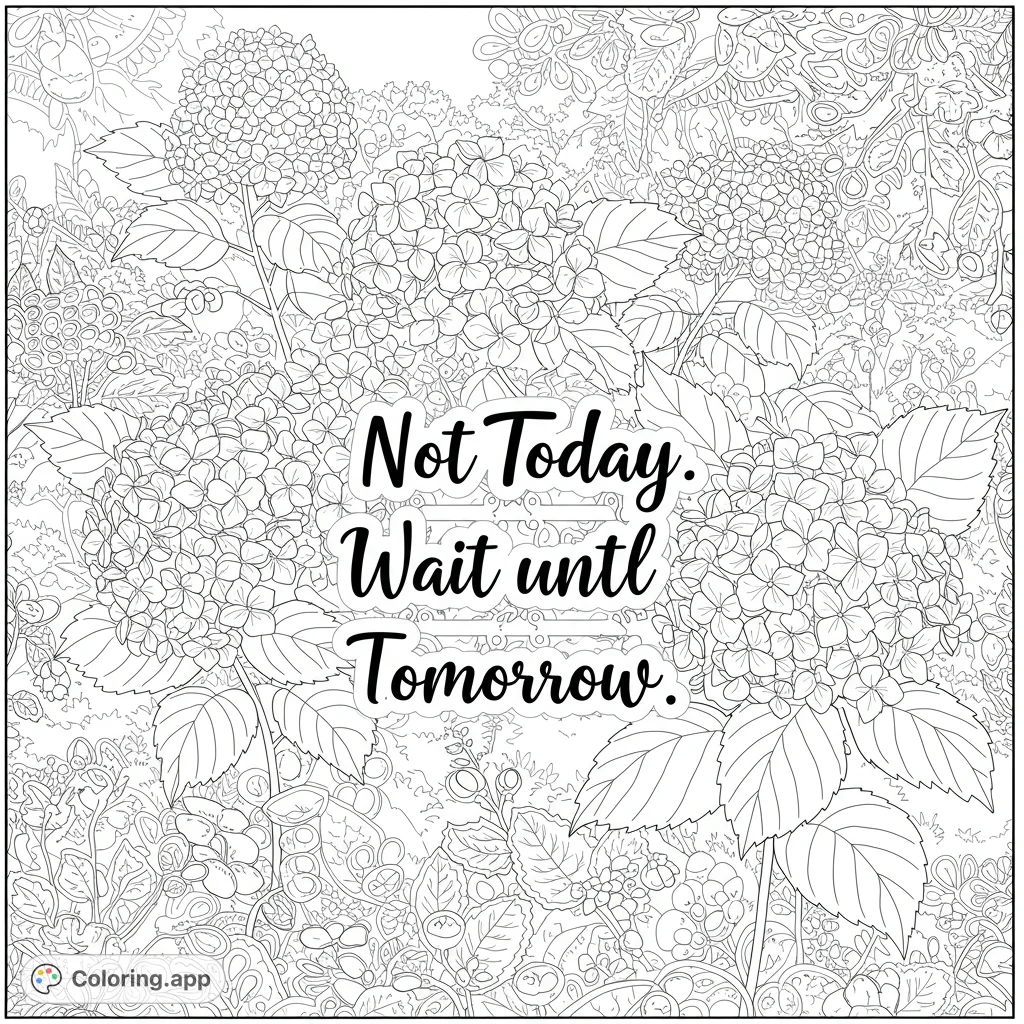 Immerse yourself in a beautiful hydrangea garden coloring page, featuring lush floral clusters and intricate botanical details for a relaxing creative escape.