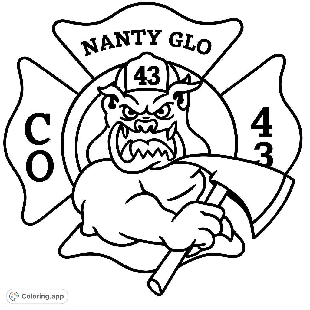 A bold firefighter bear emblem, featuring a fierce bear in a helmet holding an axe, set within a Maltese cross. Perfect for fans of heroic themes.