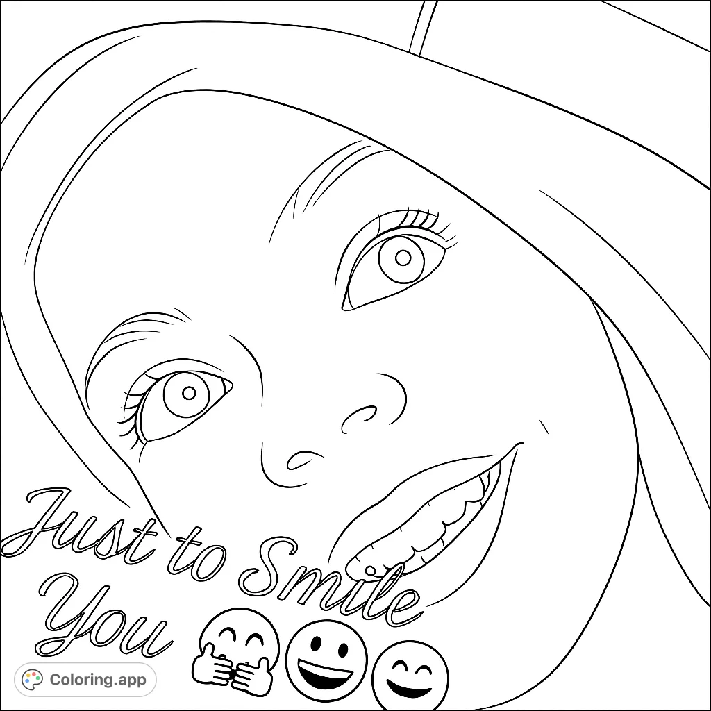 Expressive portrait coloring page. A detailed face with big eyes and a sweet smile.