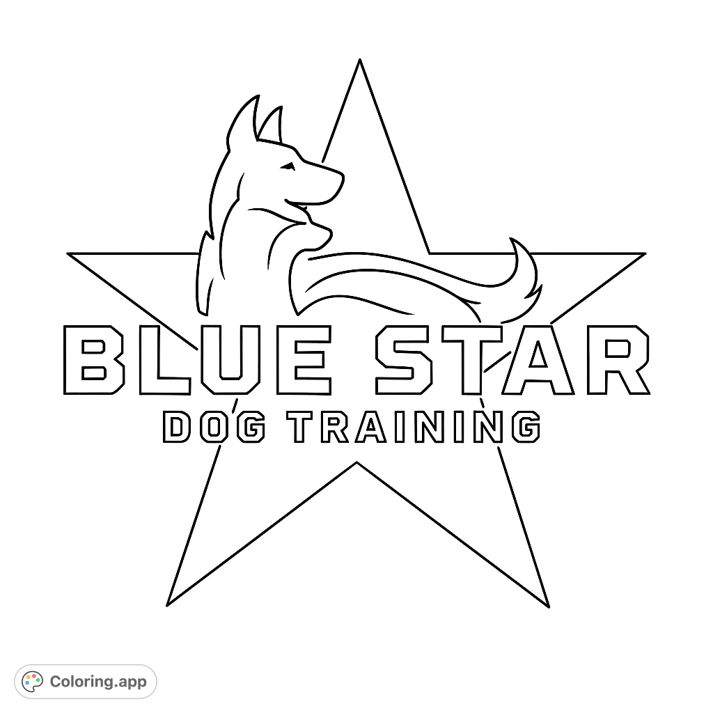 A loyal dog rests within a bold star outline, perfect for a dog coloring page. A free printable design for all ages to enjoy.