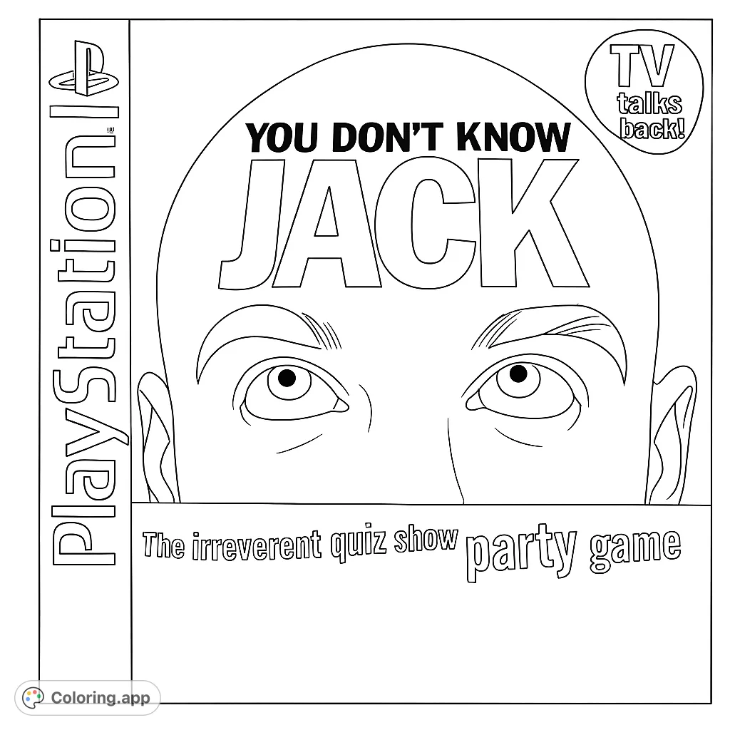An intriguing black and white line art of a bald man's intense gaze, framed by bold design elements, perfect for a challenging and creative coloring experience.