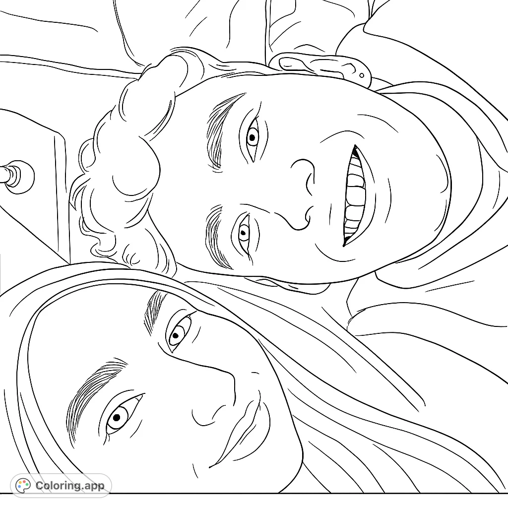 A heartwarming portrait of a smiling couple, perfect for a free printable coloring page. Capture their joy with vibrant colors and personal touches.