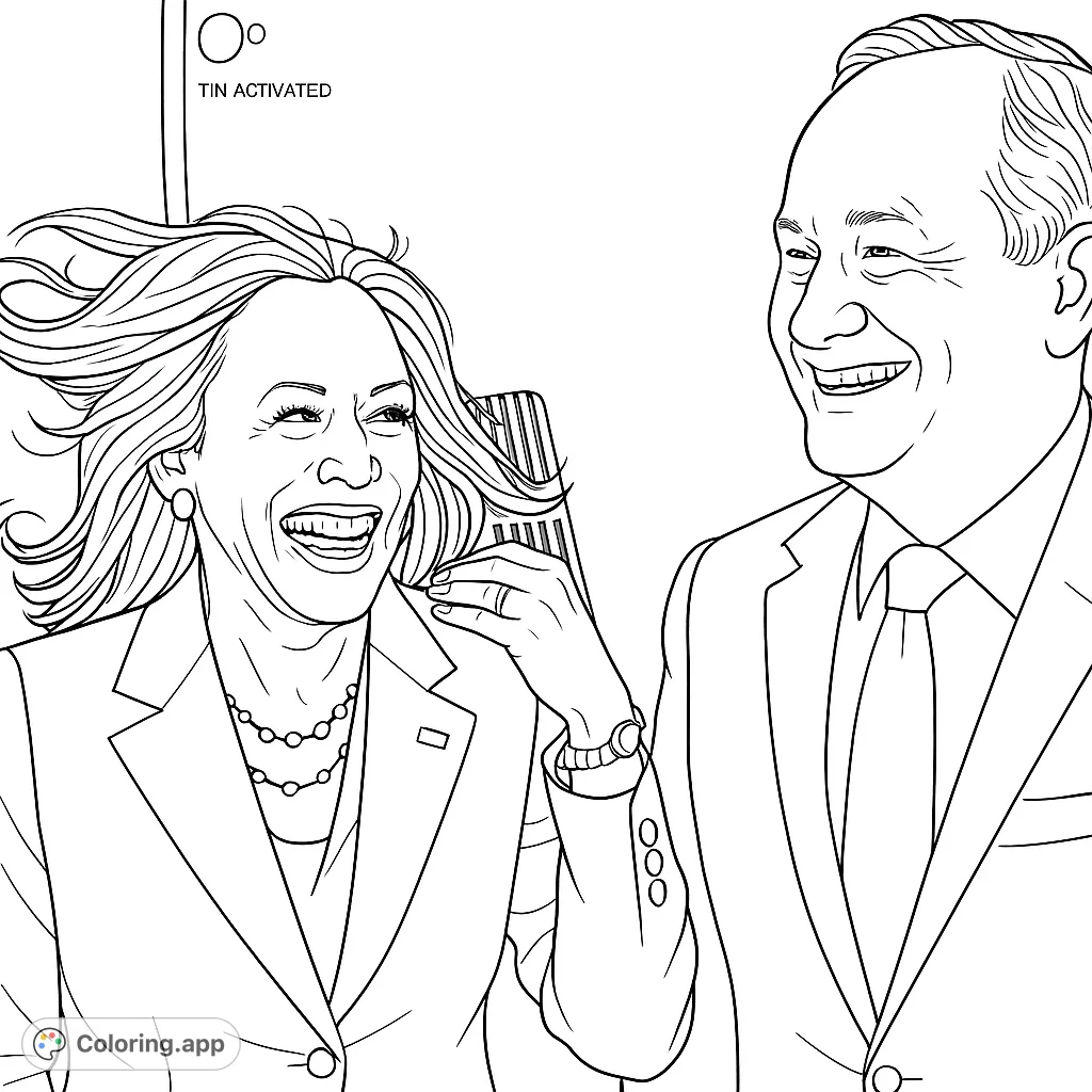 Capture the joy of two smiling leaders in this free printable political figures coloring page. Perfect for civics education and stress relief.