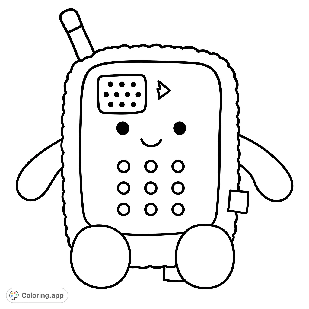 A charming, friendly walkie-talkie character with a soft, textured outline, ready for vibrant colors. Perfect for young tech enthusiasts!