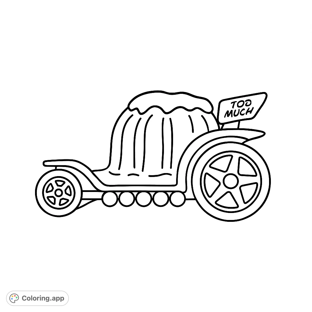 Hop aboard this whimsical vehicle coloring page featuring a car topped with a giant wobbly jelly. A free printable coloring page for unique fun!