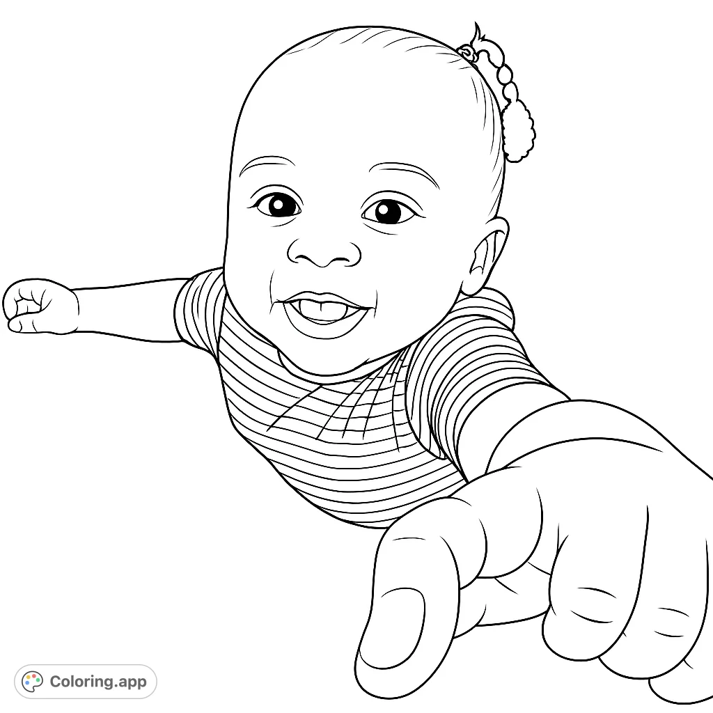 A heartwarming baby coloring page featuring a smiling infant reaching out, perfect for free printable coloring page fun and baby coloring pages for kids.