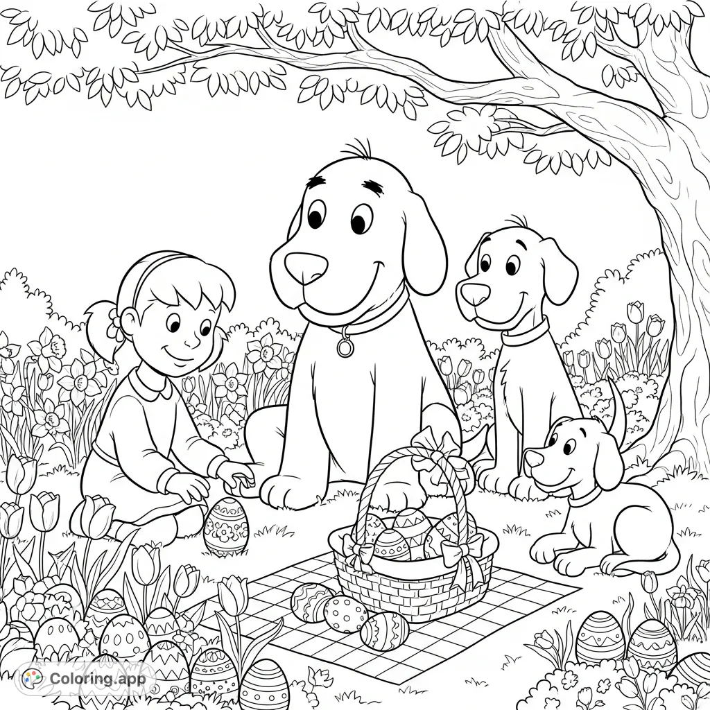Clifford the Big Red Dog and friends Emily Elizabeth, T-Bone, and Cleo celebrate Easter in a charming spring garden with hidden eggs and a picnic.