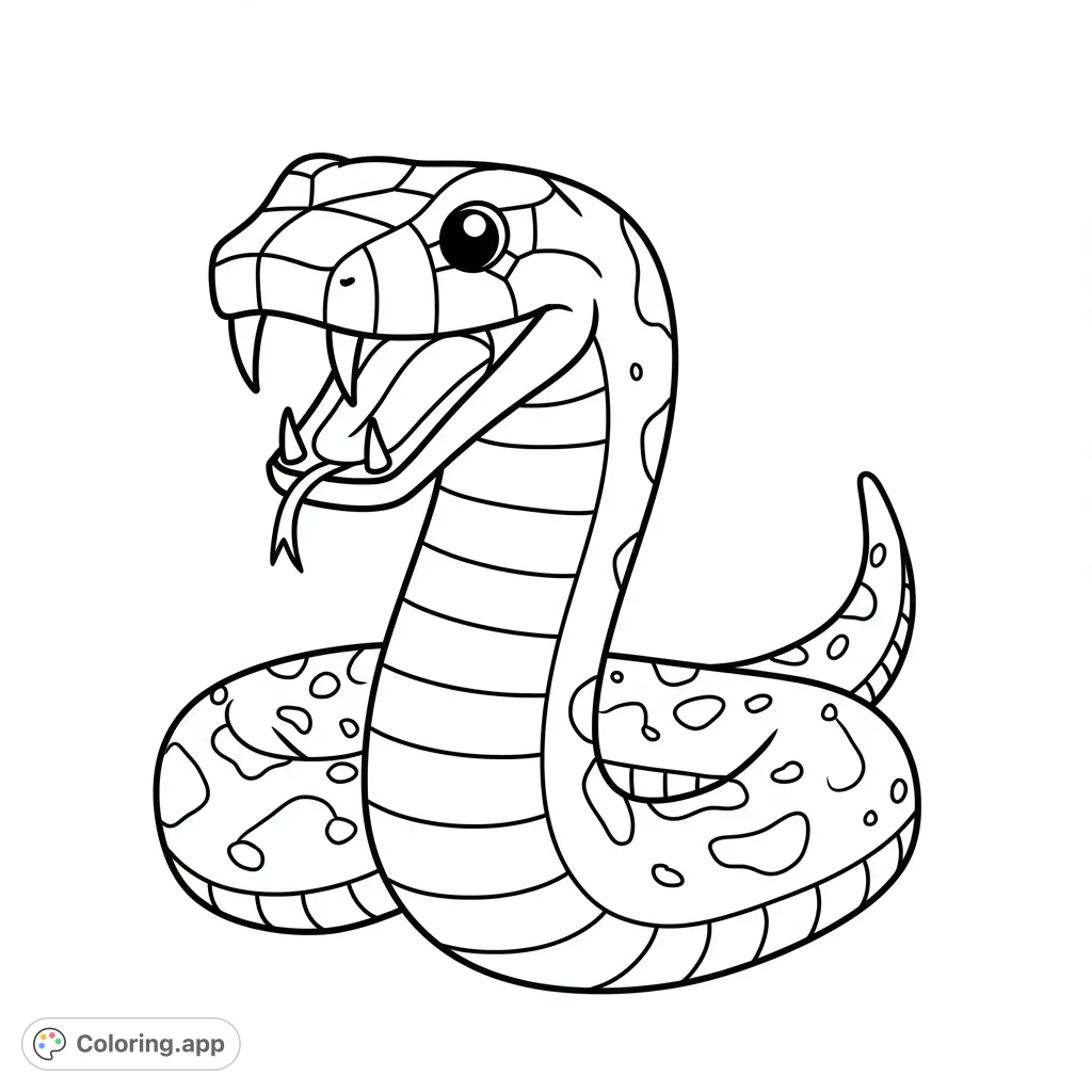 A fun Lego snake coloring page! Features a simple, friendly snake with large fangs.