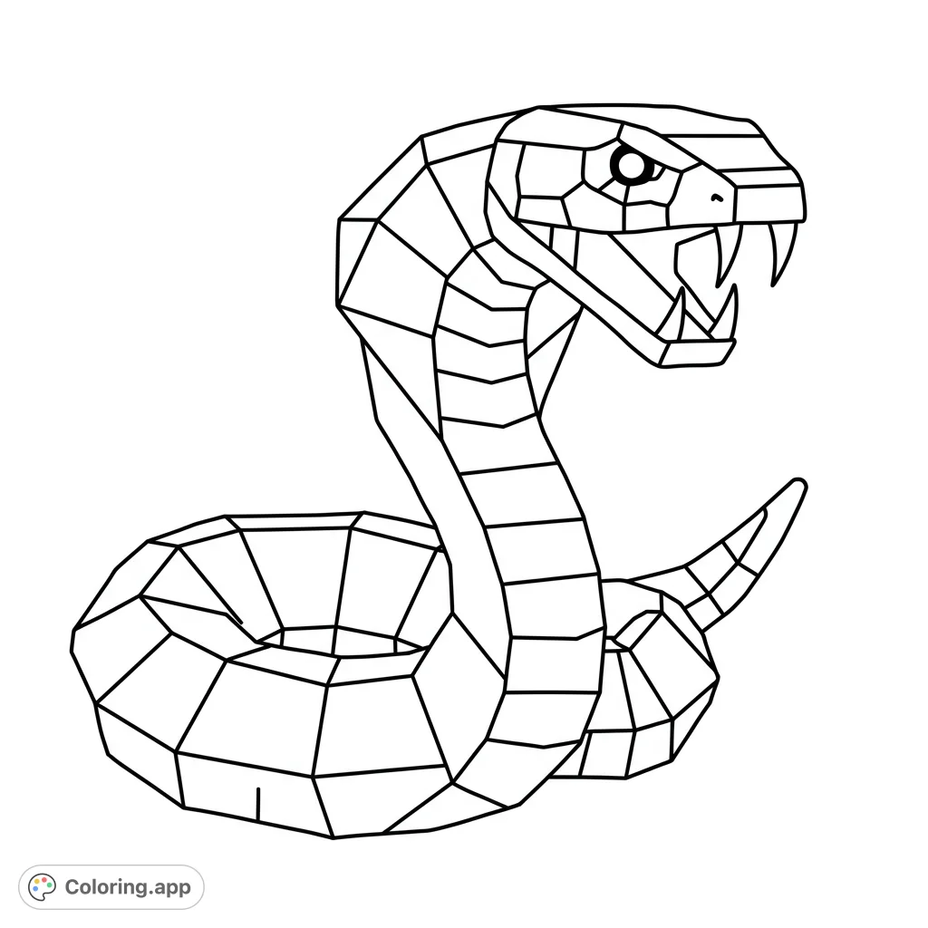 Geometric Lego snake with sharp fangs, ready for coloring! Bold outlines and clear spacing make this a fun and easy coloring activity for kids and adults.