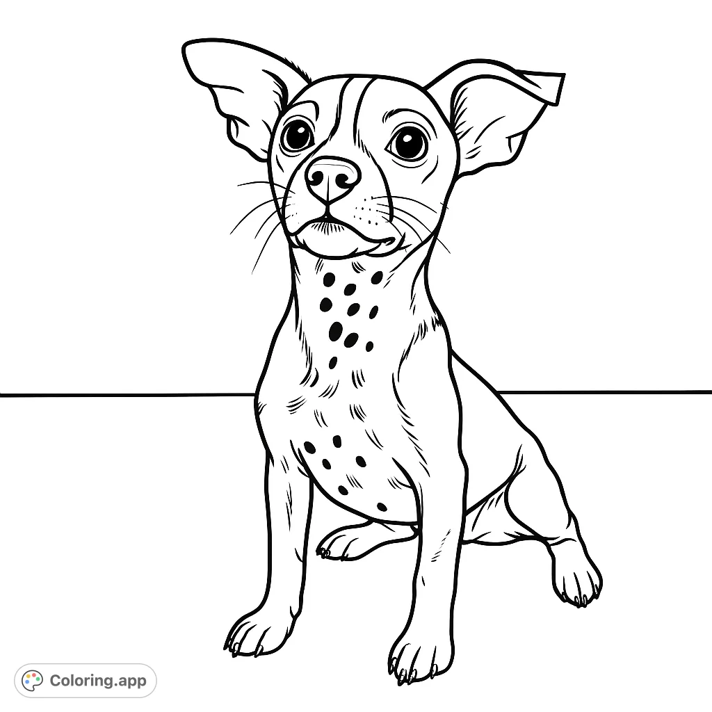 An adorable spotted puppy sits patiently, ready for a splash of color. This charming dog coloring page is perfect for all ages, offering delightful details.