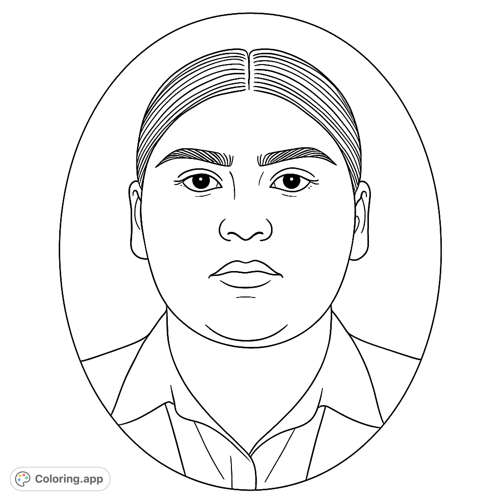 A classic portrait coloring page featuring a person's face and upper body within an elegant oval frame, perfect for personalized coloring.
