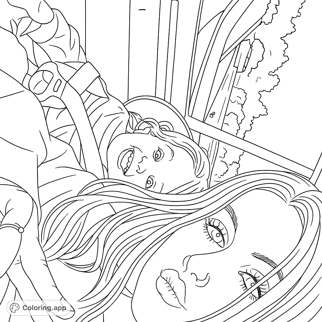 A heartwarming family bonding coloring page featuring an adult and child's faces in a car, perfect for capturing tender moments.