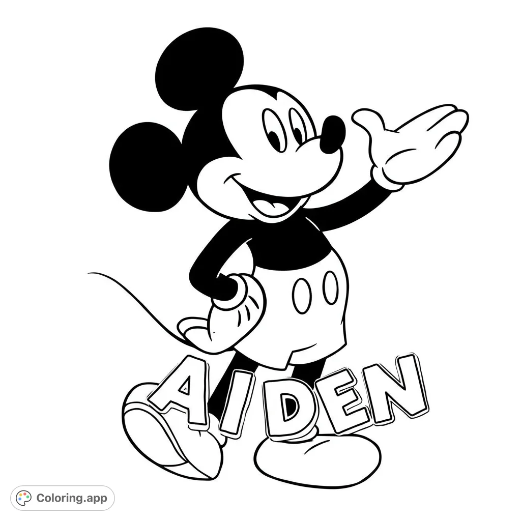 A cheerful classic cartoon mouse character ready for coloring. Perfect for kids and adults, a free printable coloring page for endless fun!