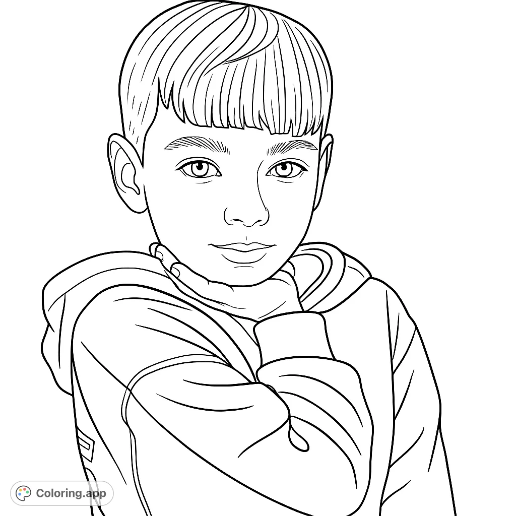 A charming boy portrait coloring page, perfect for a free printable coloring page. Features clear lines for easy coloring, great for kids and adults.