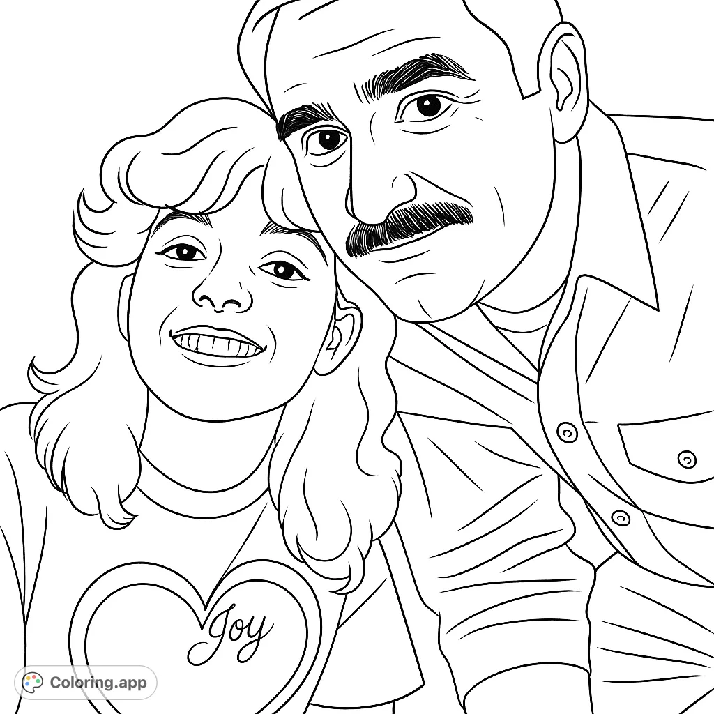 A heartwarming father and daughter portrait, perfect for a free printable family coloring page. Features a smiling girl and man, celebrating family bonds.