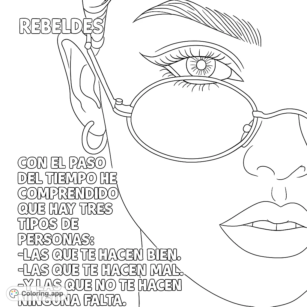A chic portrait coloring page featuring a face with stylish round glasses, a detailed eye, and an earring. Perfect for fashion and beauty enthusiasts.