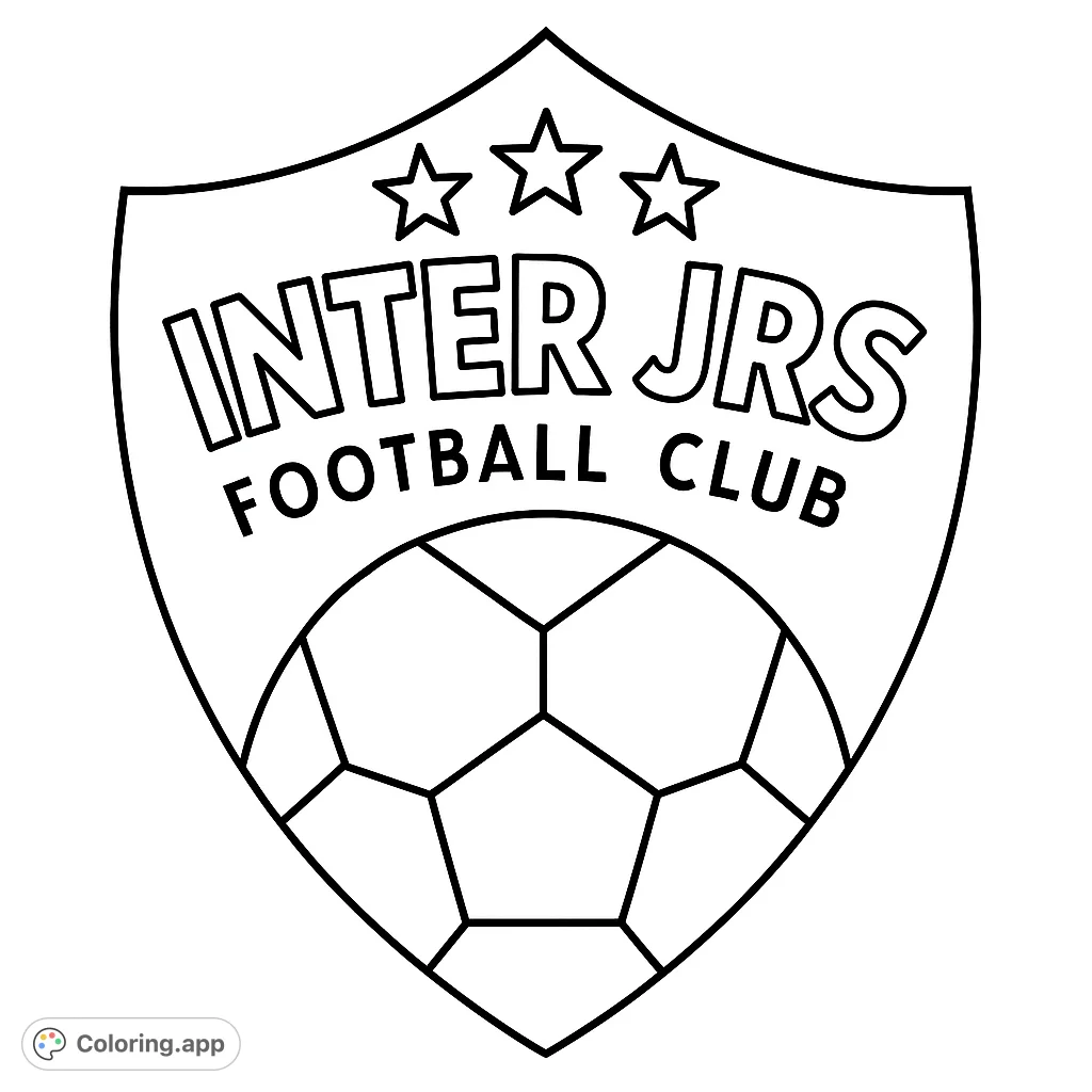 Color this soccer club logo! Features a shield, stars, and a soccer ball.