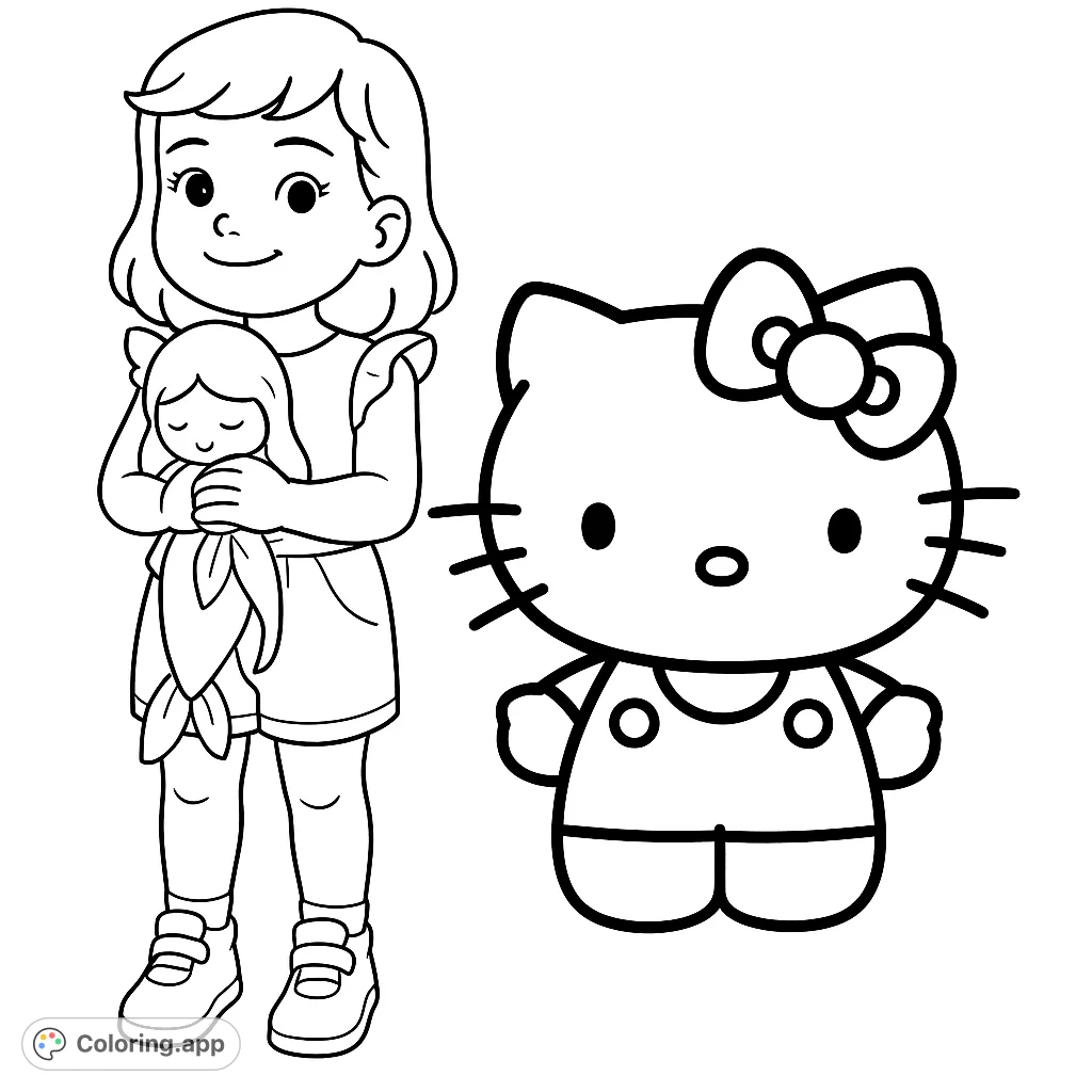 A cute Hello Kitty coloring page. This adorable kitty with her signature bow is ready for you to bring her to life with color!