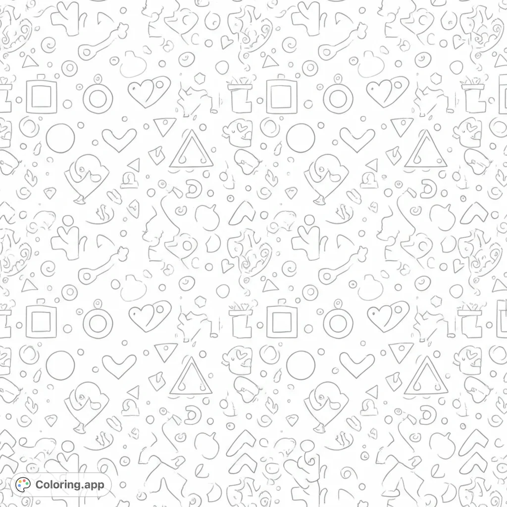 A fun coloring page featuring a variety of simple shapes arranged in a repeating pattern. Perfect for kids and adults who enjoy geometric designs and creative coloring.