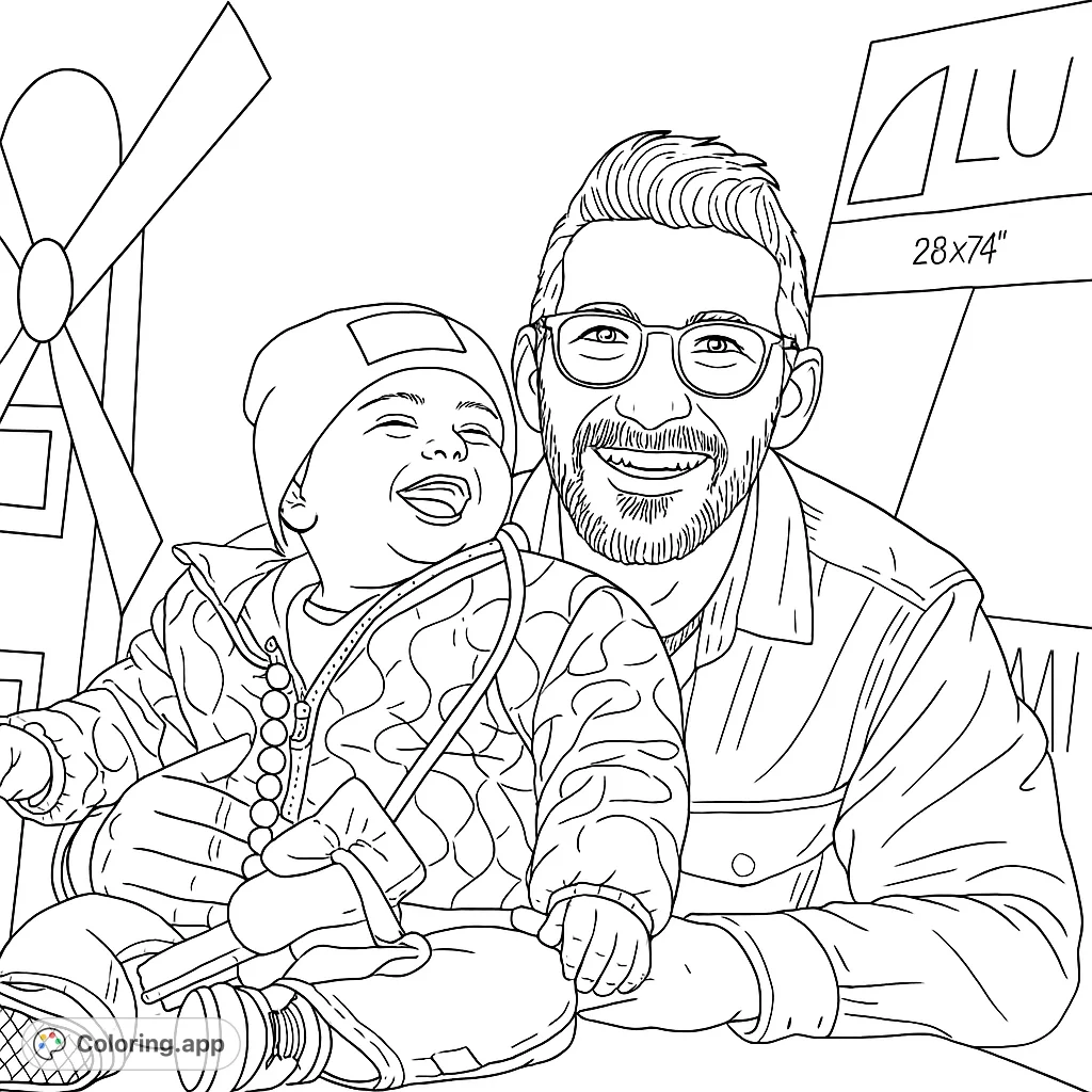 A heartwarming coloring page of a father and his baby daughter, sharing a happy moment. A beautiful family scene to color!