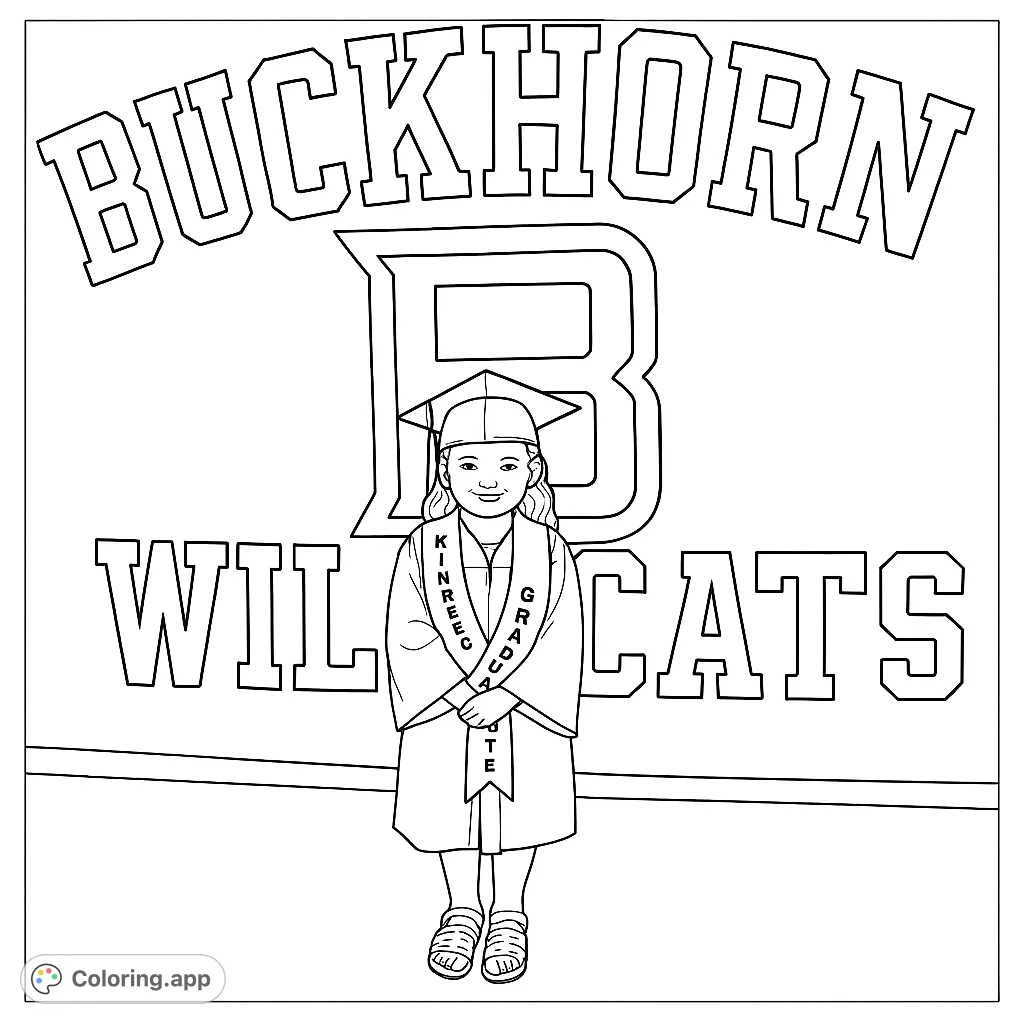 Celebrate kindergarten graduation with this adorable coloring page! Features a cute graduate in cap and gown.