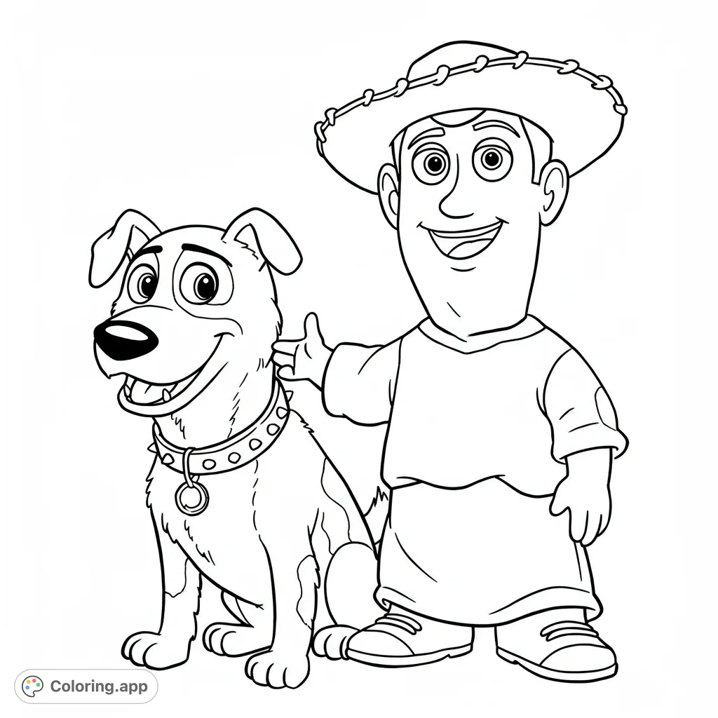 A cheerful man in a sombrero with his happy dog, ready for a fun coloring adventure. This free printable coloring page is perfect for kids and adults.