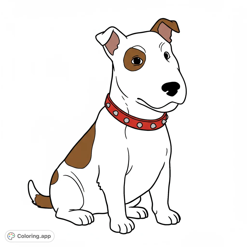 A charming dog with a studded collar sits patiently, ready for a splash of color. Perfect for dog lovers and a fun, free printable coloring page for all ages!