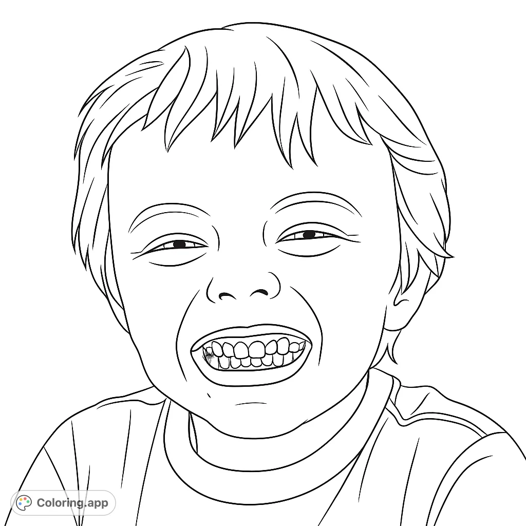 Capture pure joy with this happy child coloring page. A wide smile and squinted eyes invite vibrant colors for a delightful portrait.