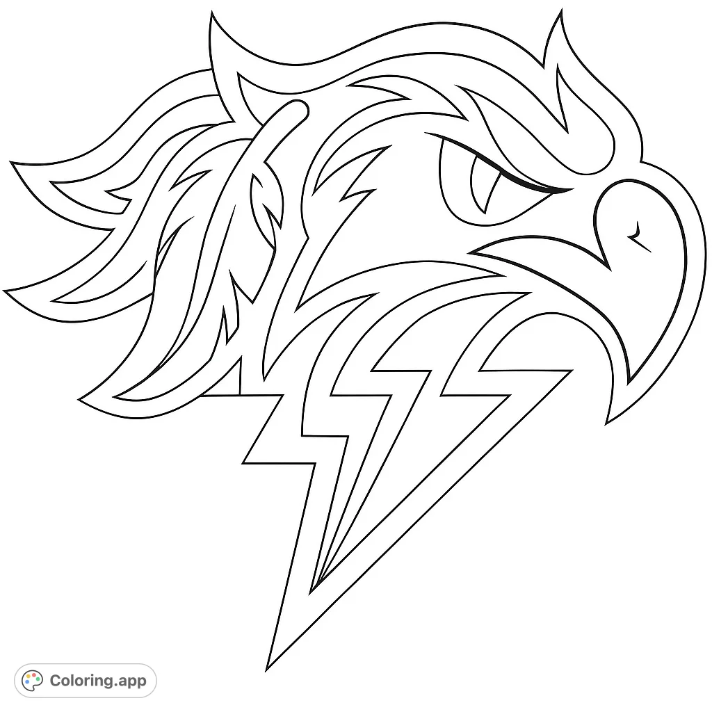 A powerful eagle head with striking lightning bolts, perfect for a dynamic eagle lightning coloring page. Free printable for all ages.