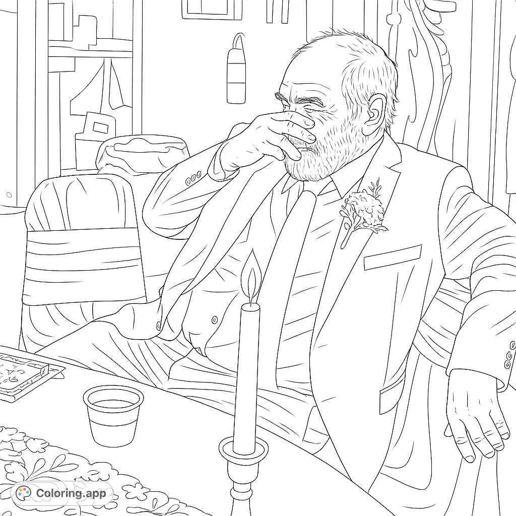 Capture a touching moment with this coloring page of a man in a suit wiping his eye. Perfect for wedding themes and heartfelt scenes.