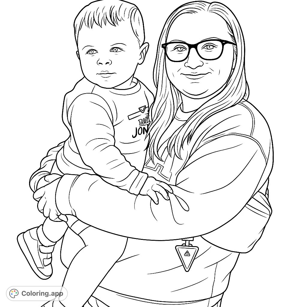 A heartwarming mother and child portrait, perfect for a free printable family coloring page. Celebrate the special bond and create a cherished memory.