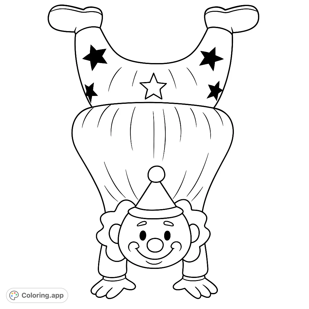 A whimsical clown doing a handstand, ready for vibrant colors! A fun, free printable circus coloring page for kids and adults.