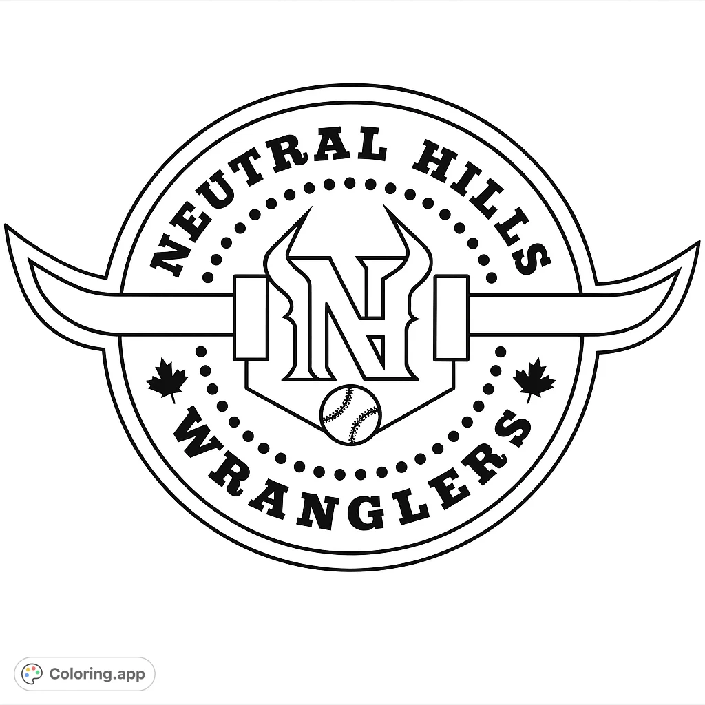 A dynamic baseball team logo featuring bull horns, a baseball, and a bold circular design. Perfect for sports fans to color!