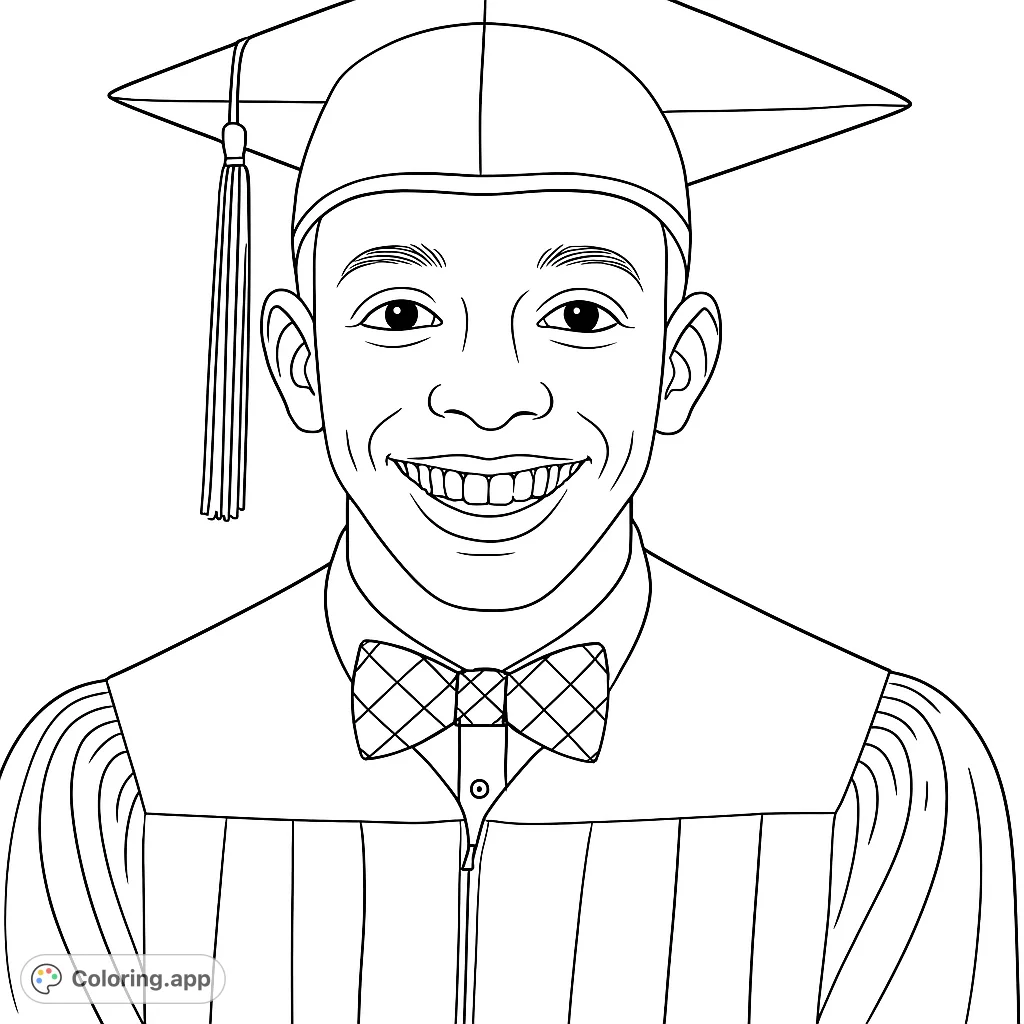 Celebrate academic success with this free printable graduation coloring page featuring a joyful student in cap and gown, perfect for all ages.