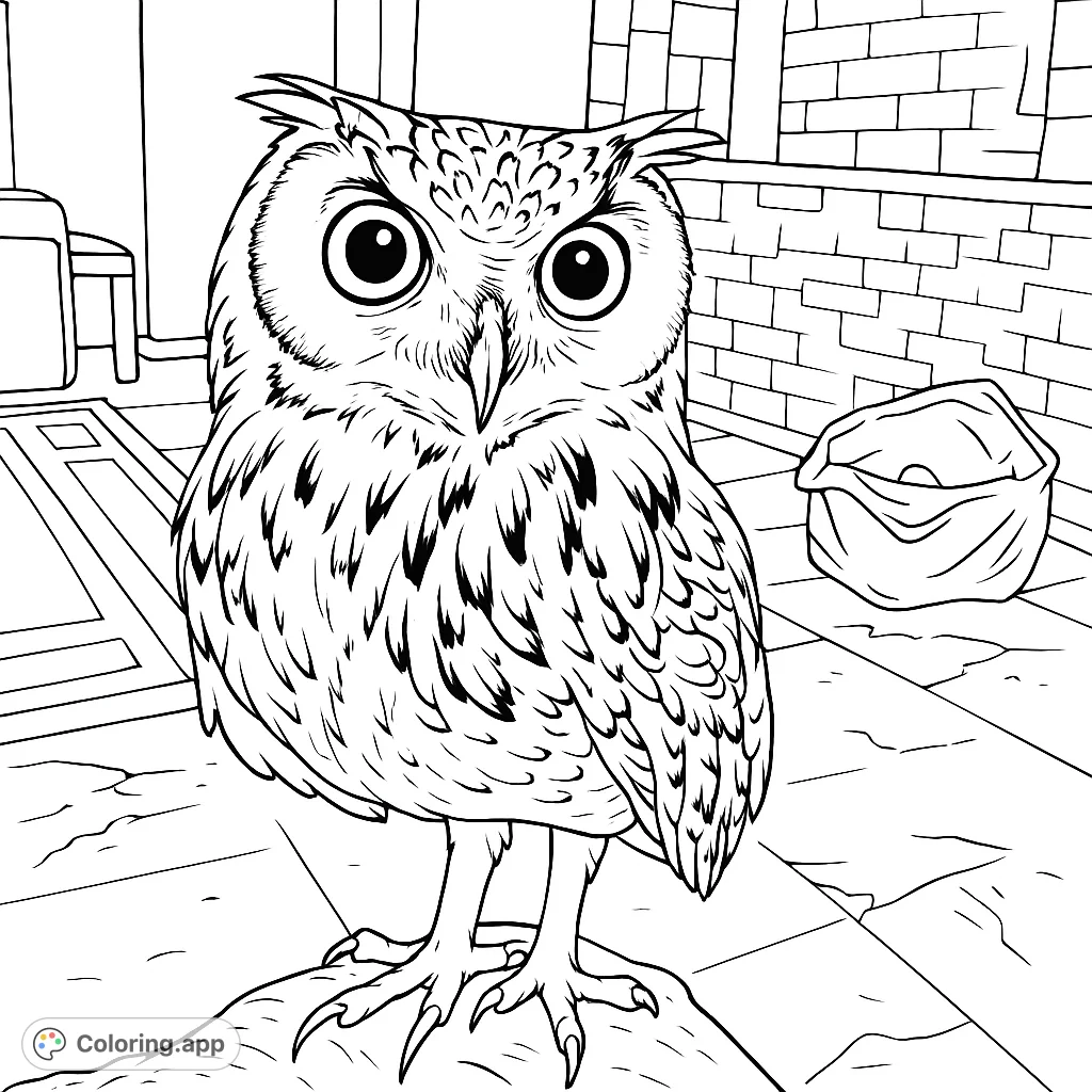 Detailed coloring page of a majestic owl with intricate feather patterns. A fun and educational activity for bird lovers of all ages.