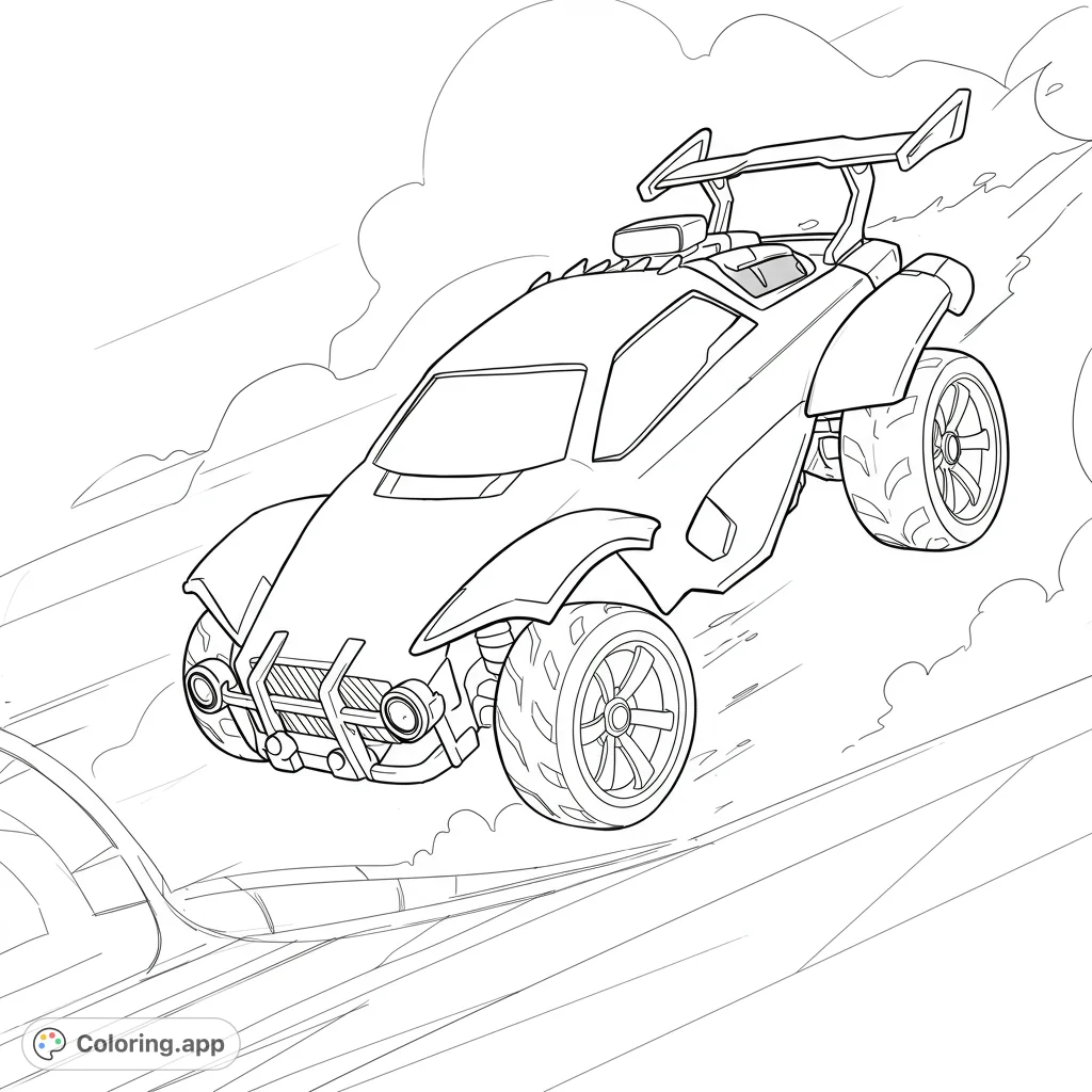 Dynamic futuristic car mid-jump, ready for vibrant colors. Perfect for speed enthusiasts and creative minds.