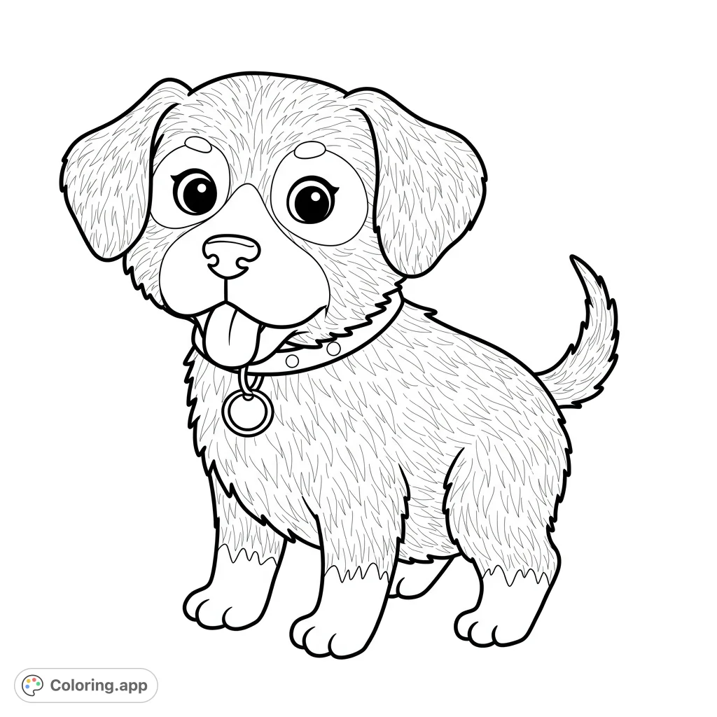 An adorable puppy with floppy ears and a wagging tail, sitting patiently with its tongue out, ready for a splash of color. Perfect for dog lovers!