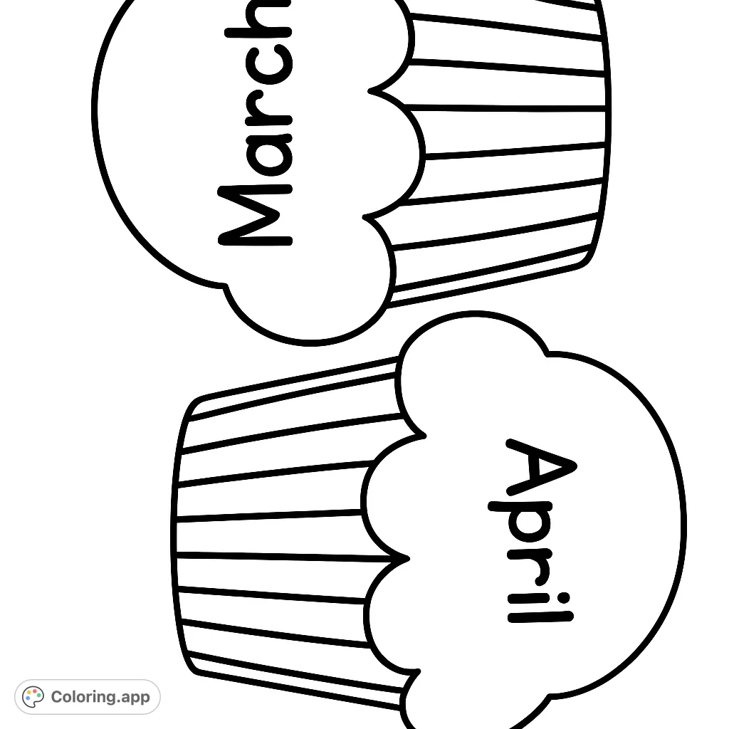 Two delightful cupcakes with wavy frosting and striped wrappers, perfect for a sweet coloring experience.