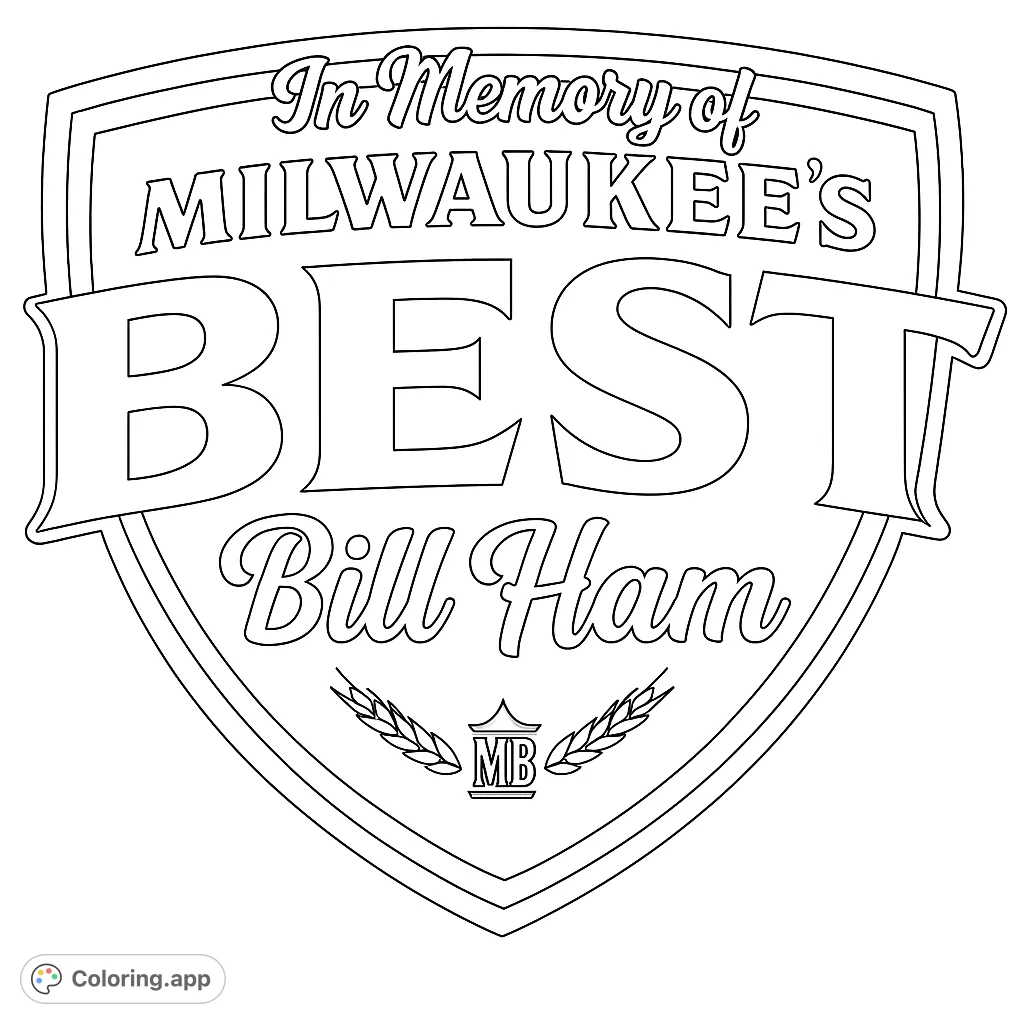 A classic shield emblem coloring page with bold outlines, perfect for personalizing. Features distinct sections and a decorative crest.
