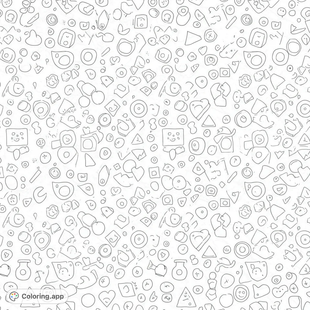 Dive into a world of playful shapes! This abstract doodle pattern coloring page offers endless creative possibilities with its whimsical circles, squares, and hearts.