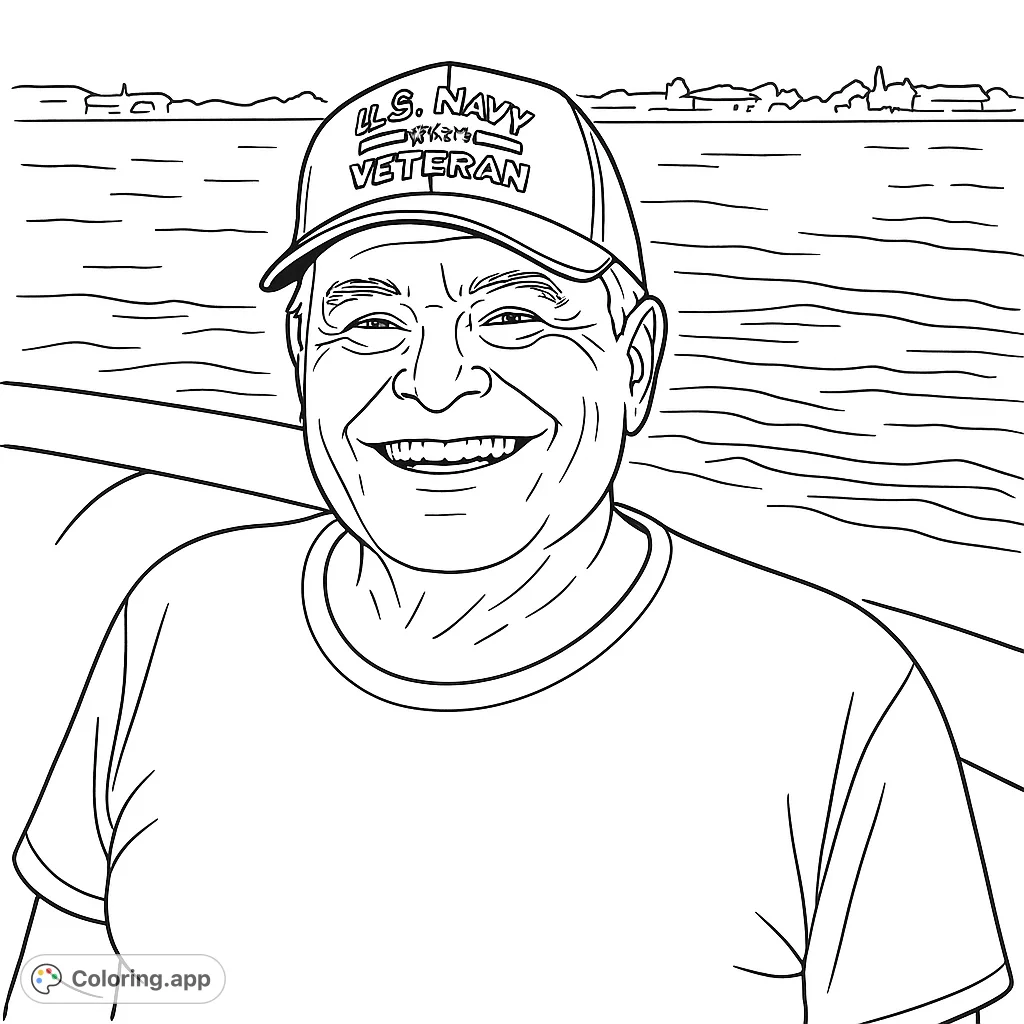S. Navy Veteran smiles by the water.
