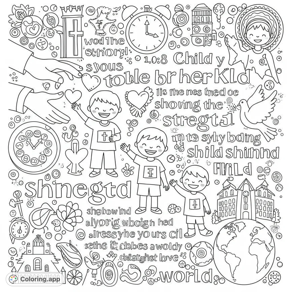A vibrant collage of smiling children, helping hands, global symbols, and decorative patterns, perfect for exploring themes of community and hope.