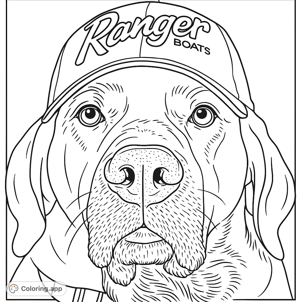 A charming dog wearing a baseball cap, perfect for animal lovers. This free printable dog coloring page is ideal for all ages.