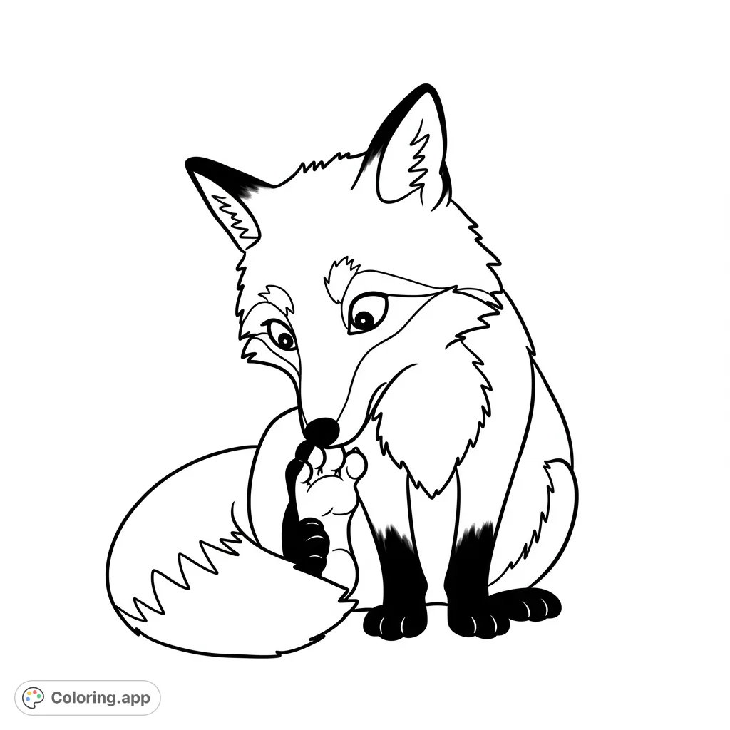A whimsical coloring page featuring a surprised fox sniffing its own feet! Clean lines and open spaces make this a fun and easy coloring activity for all ages.