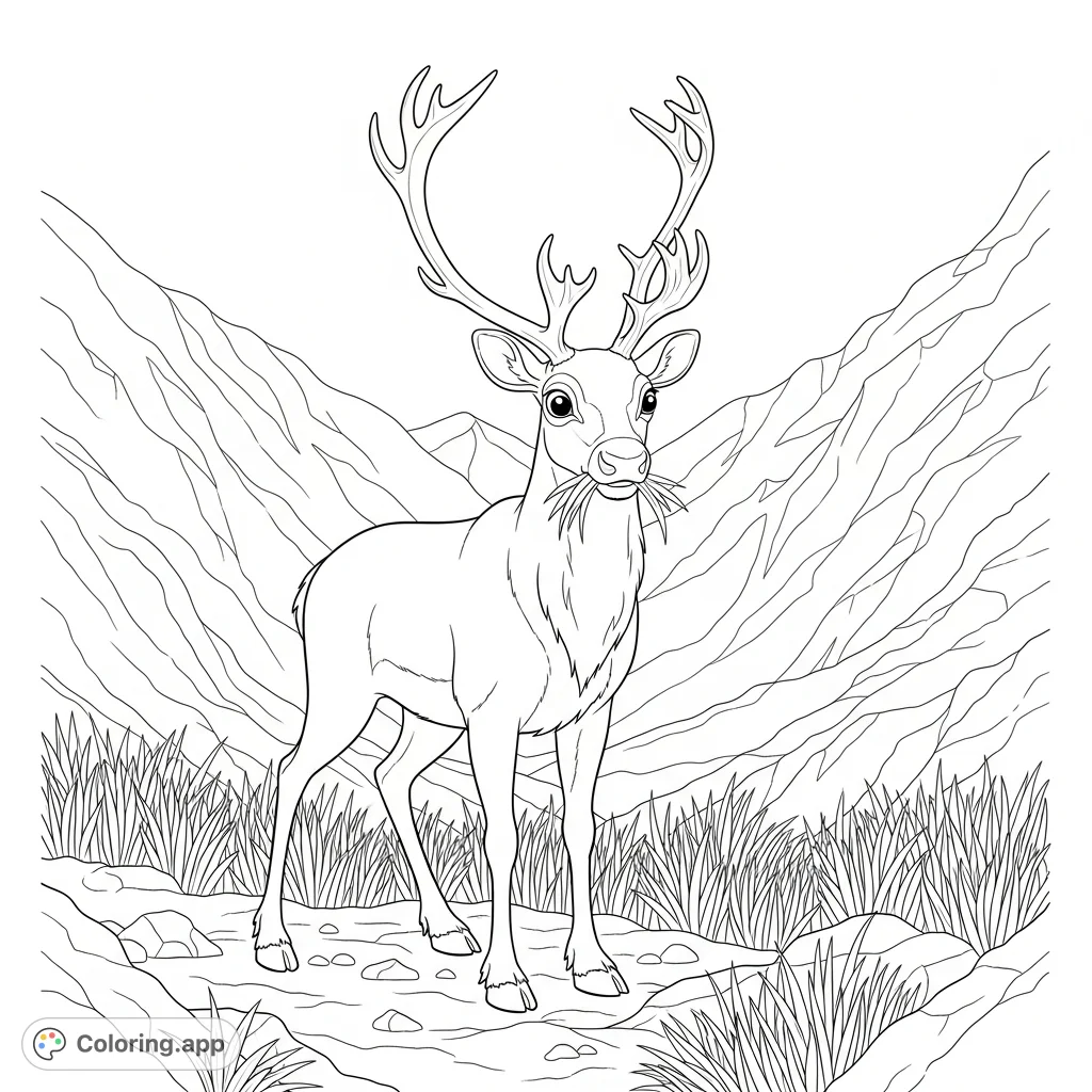 Journey with Tracker, the adventurous reindeer, through his rugged mountain home. Featuring impressive antlers and a striking presence.